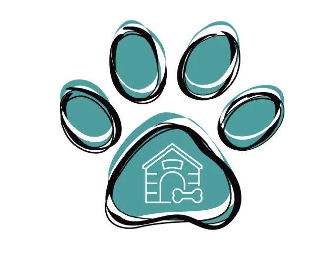 Paw with dog house icon, dog boarding at Bowhaus Colorado. 